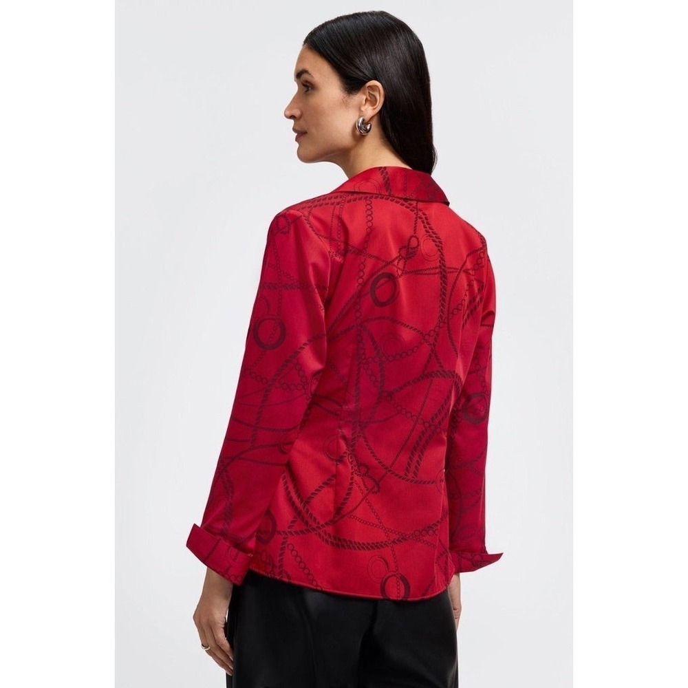 Foxcroft Womens Salina Chain Stripe Wrap Shirt Size L Red Black Career Old Money - Picture 11 of 11
